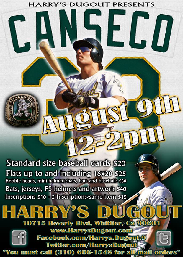 Jose Canseco Signing | August 9, 2014 | Event Flyer