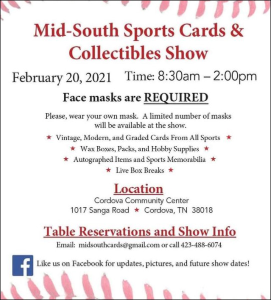 Mid-South Sports Cards & Collectibles Show | February 20, 2021 | Event Flyer