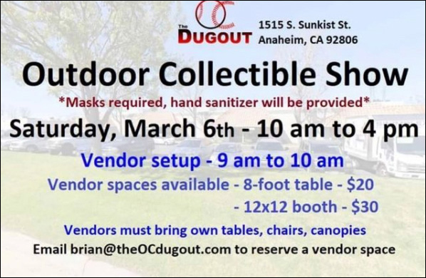 The OC Dugout Collectible Show | March 6, 2021 | Event Flyer