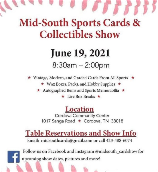 Mid-South Sports Cards & Collectibles Show | June 19, 2021 | Event Flyer
