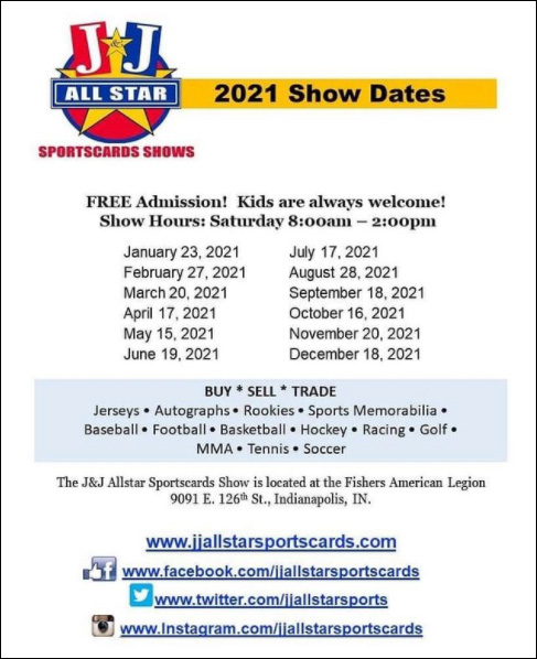 J&J Allstar Sportscards Show | 2021 Dates | Event Flyer