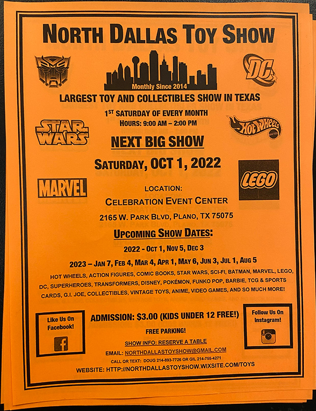 North Dallas Toy Show | October 1, 2022 | Event Flyer