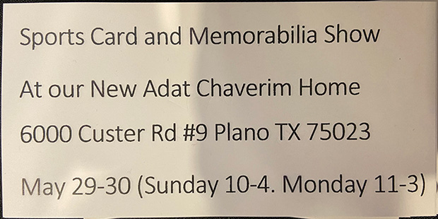 Adat Chaverim Card Show | May 29-30, 2022 | Event Flyer