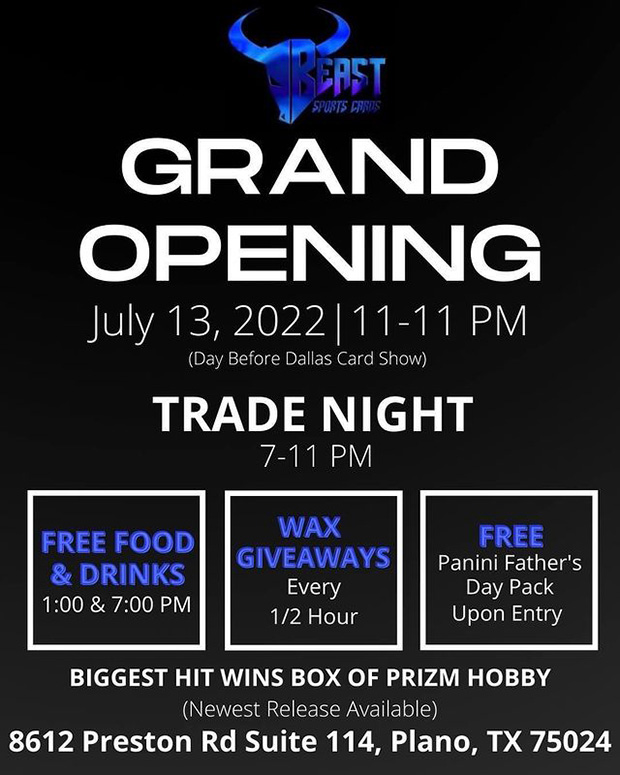 Beast Sports Cards Grand Opening | July 13, 2022 | Event Flyer