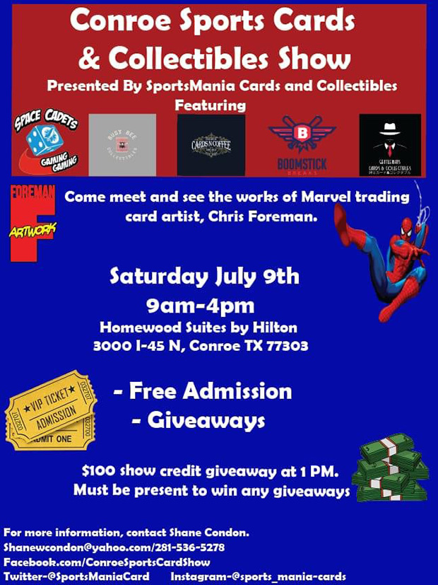 Conroe Sports Cards & Collectibles Show | July 9, 2022 | Event Flyer