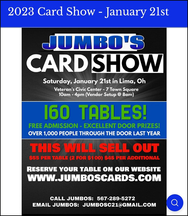 Jumbo's Card Show | January 21, 2023 | Event Flyer