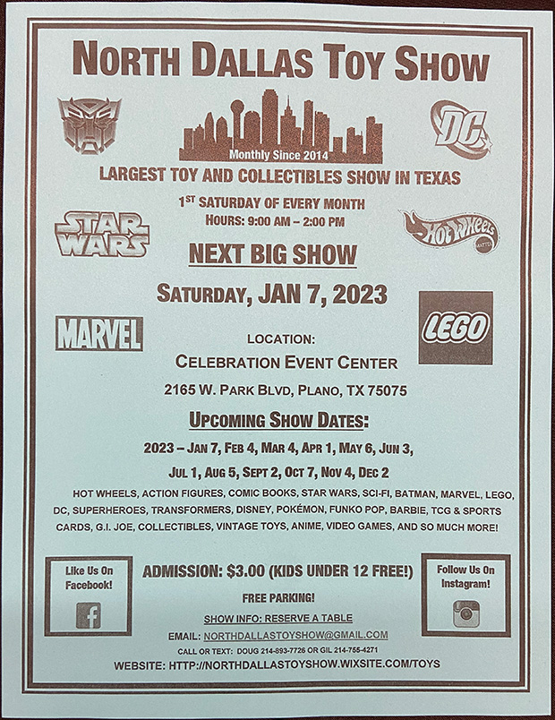 North Dallas Toy Show | January 7, 2023 | Event Flyer