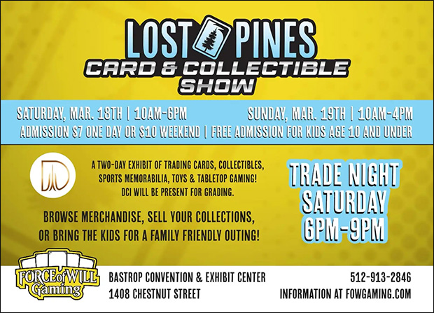 Lost Pines Card & Collectible Show | March 18-19, 2023 | Event Flyer