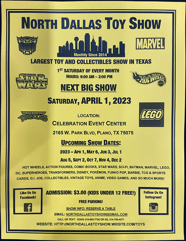 North Dallas Toy Show | April 1, 2023 | Event Flyer