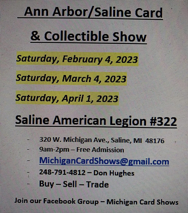 Ann Arbor/Saline Card & Collectible Show | 2023 Dates | Event Flyer