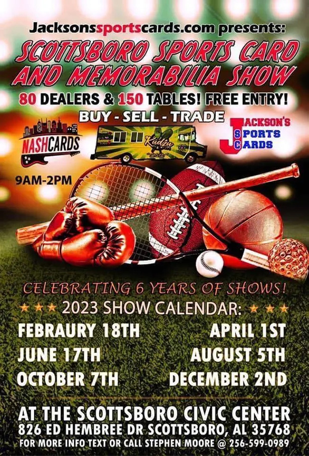 Scottsboro Sports Card and Memorabilia Show | 2023 Dates | Event Flyer