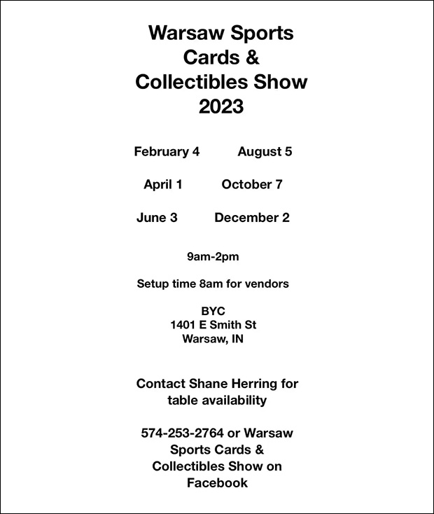 Warsaw Sports Cards & Collectibles Show | 2023 Dates | Event Flyer