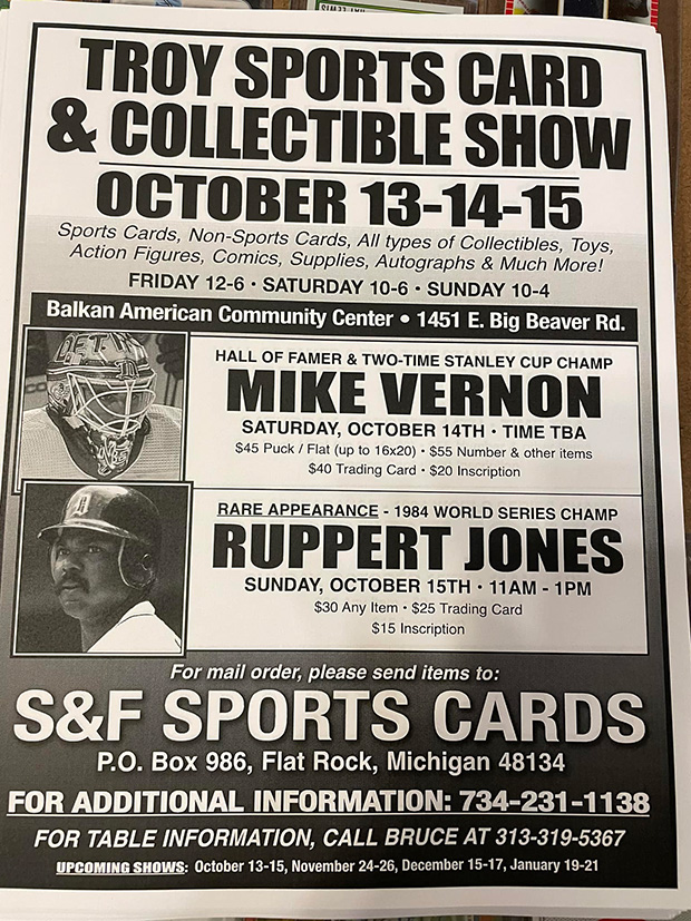 Troy Sports Card & Collectible Show | October 13-15, 2023 | Event Flyer