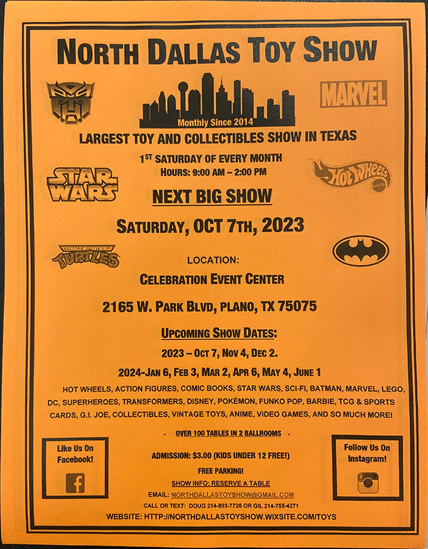 North Dallas Toy Show | October 7, 2023 | Event Flyer