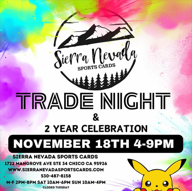 Sierra Nevada Sports Cards Trade Night | November 18, 2023 | Event Flyer