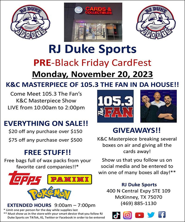 RJ Duke Sports Pre-Black Friday CardFest | November 20, 2023 | Event Flyer