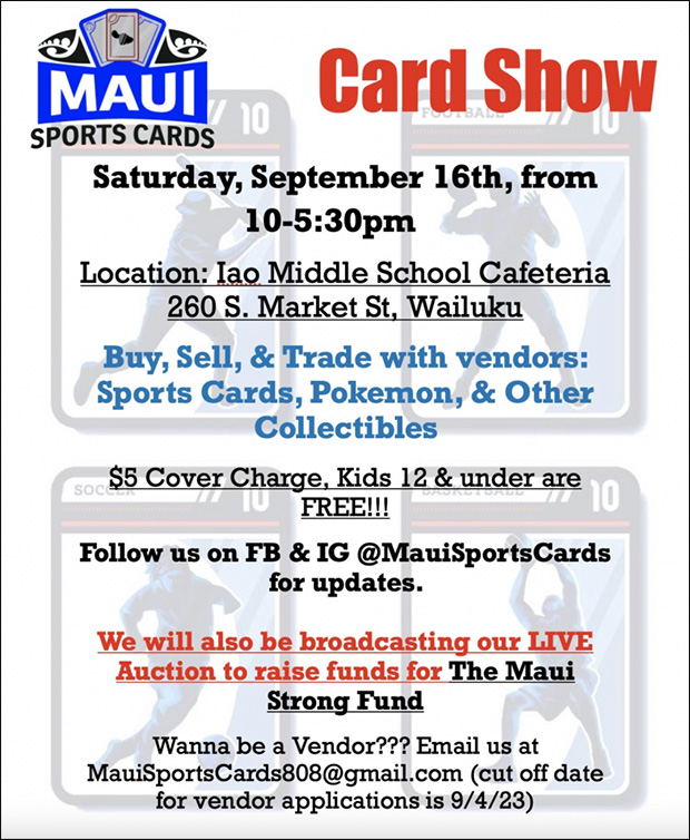 Maui Sports Cards Card Show | September 16, 2023 | Event Flyer