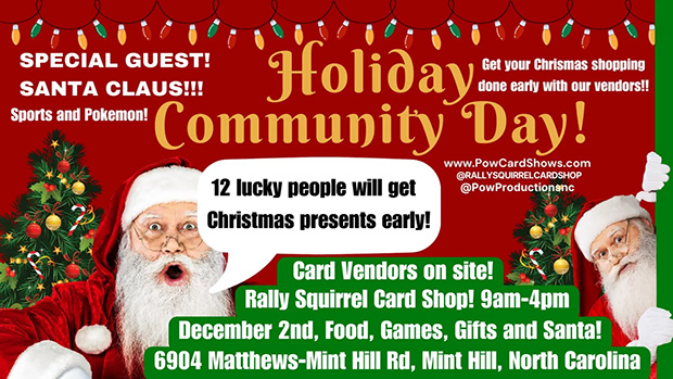 Rally Squirrel Card Shop Holiday Community Day | December 2, 2023 | Event Flyer