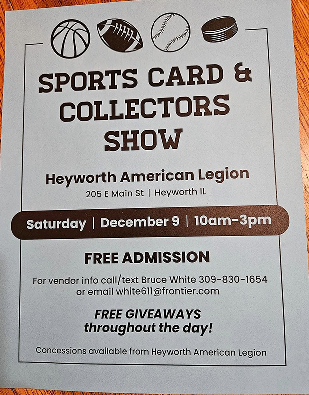 Heyworth Sports Card & Collectors Show | December 9, 2023 | Event Flyer