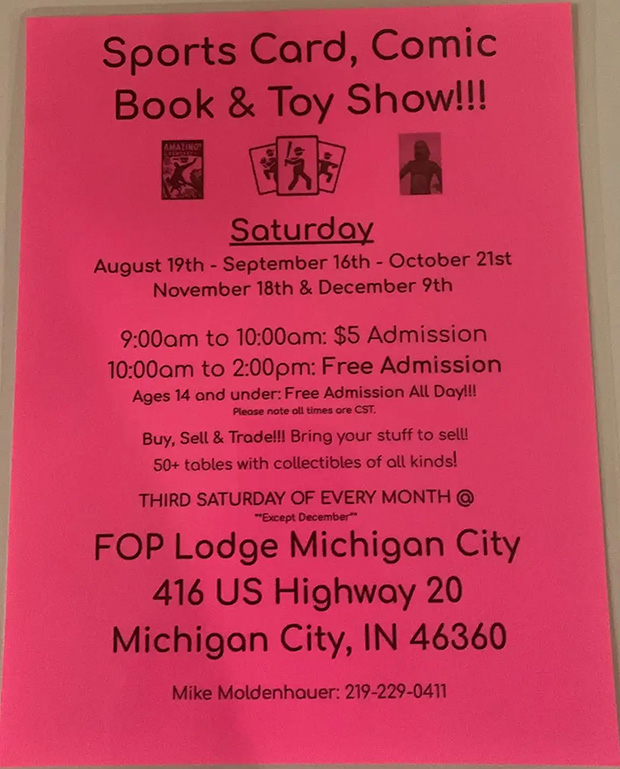 Michigan City Sports Card, Comic Book & Toy Show | August 19, 2023 | Event Flyer