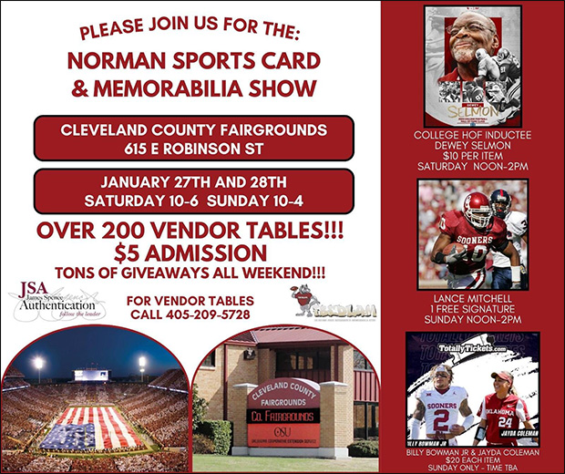 Norman Sports Card & Memorabilia Show | January 27-28, 2024 | Event Flyer