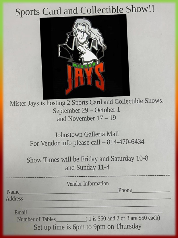 Mister Jays Sports Card and Collectible Show | September 29-October 1, 2023 | Event Flyer