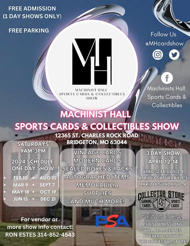 Machinist Hall Sports Cards & Collectibles Show | April 12-14, 2024 | Event Flyer