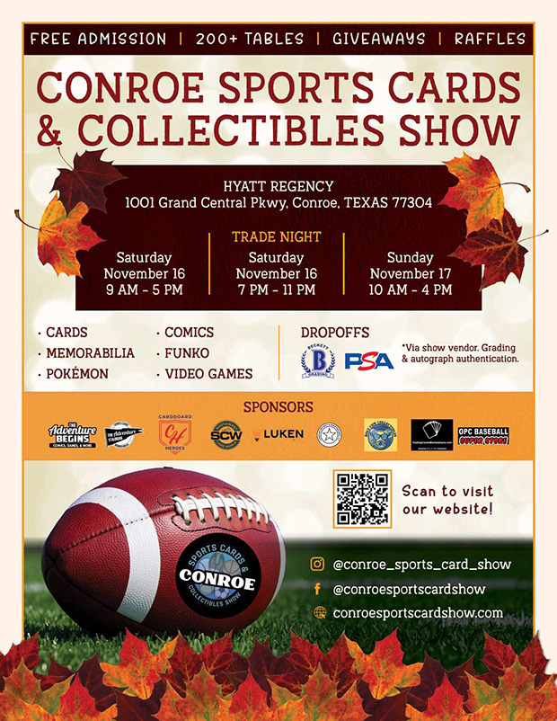 Conroe Sports Cards & Collectibles Show | November 16-17, 2024 | Event Flyer