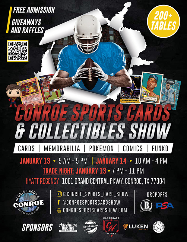 Conroe Sports Cards & Collectibles Show | January 13-14, 2024 | Event Flyer