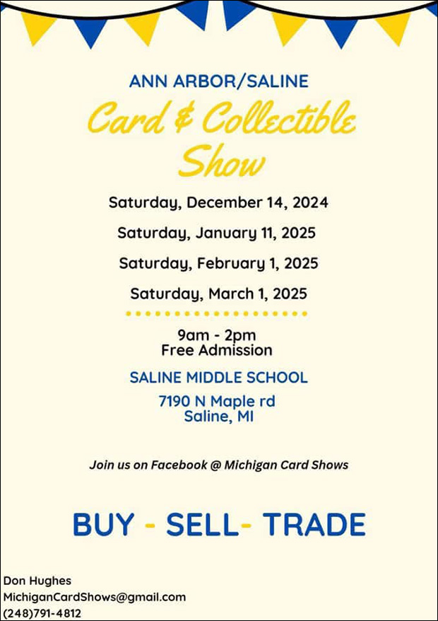 Ann Arbor Card & Collectible Show | January 11, 2025 | Event Flyer