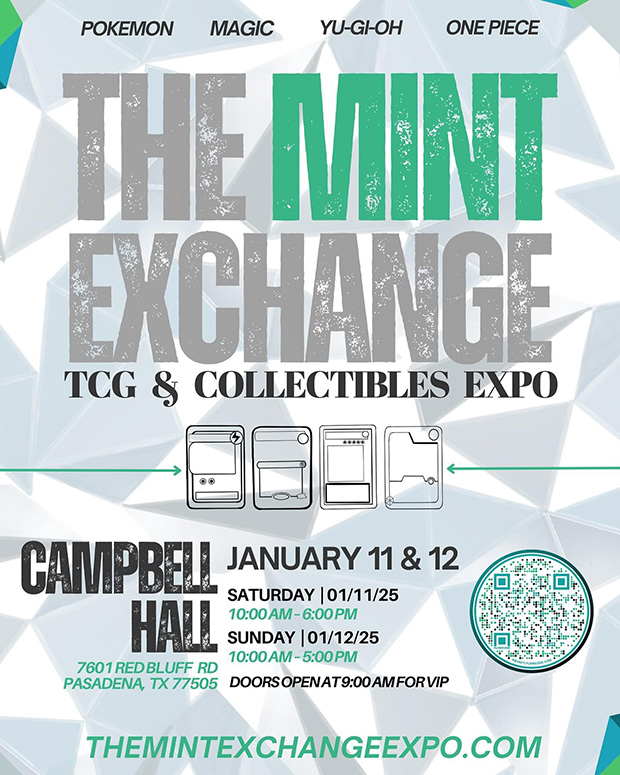 The Mint Exchange TCG & Collectibles Expo | January 11-12, 2025 | Event Flyer