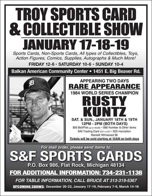 Troy Sports Card & Collectible Show | January 17-19, 2025 | Event Flyer