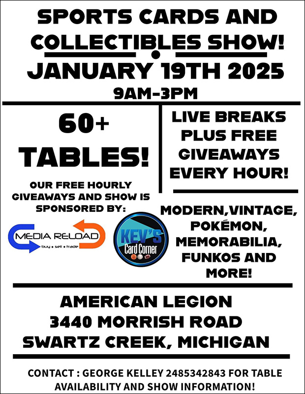 Swartz Creek Sports Cards and Collectibles Show | January 19, 2025 | Event Flyer