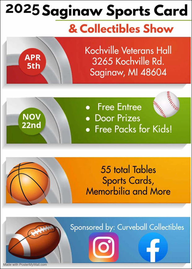 Saginaw Sports Card & Collectibles Show | April 5, 2025 | Event Flyer