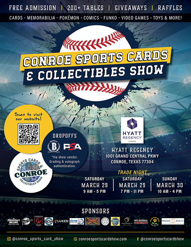 Conroe Sports Cards & Collectibles Show | March 29-30, 2024 | Event Flyer